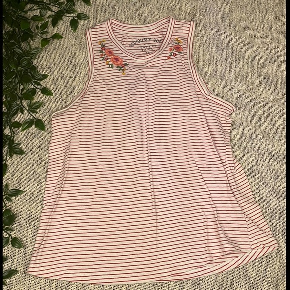 Aeropostale Seriously Soft Striped Muscle Tee w/ Floral Embroidery - Picture 1 of 3